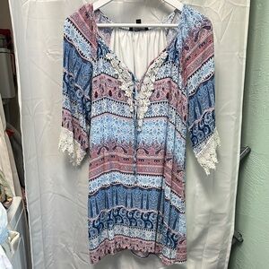 NAIF Bohemian Midi Dress - Blue and Pink